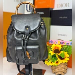 Auth GUCCI Bamboo Black Mini Backpacks🎒